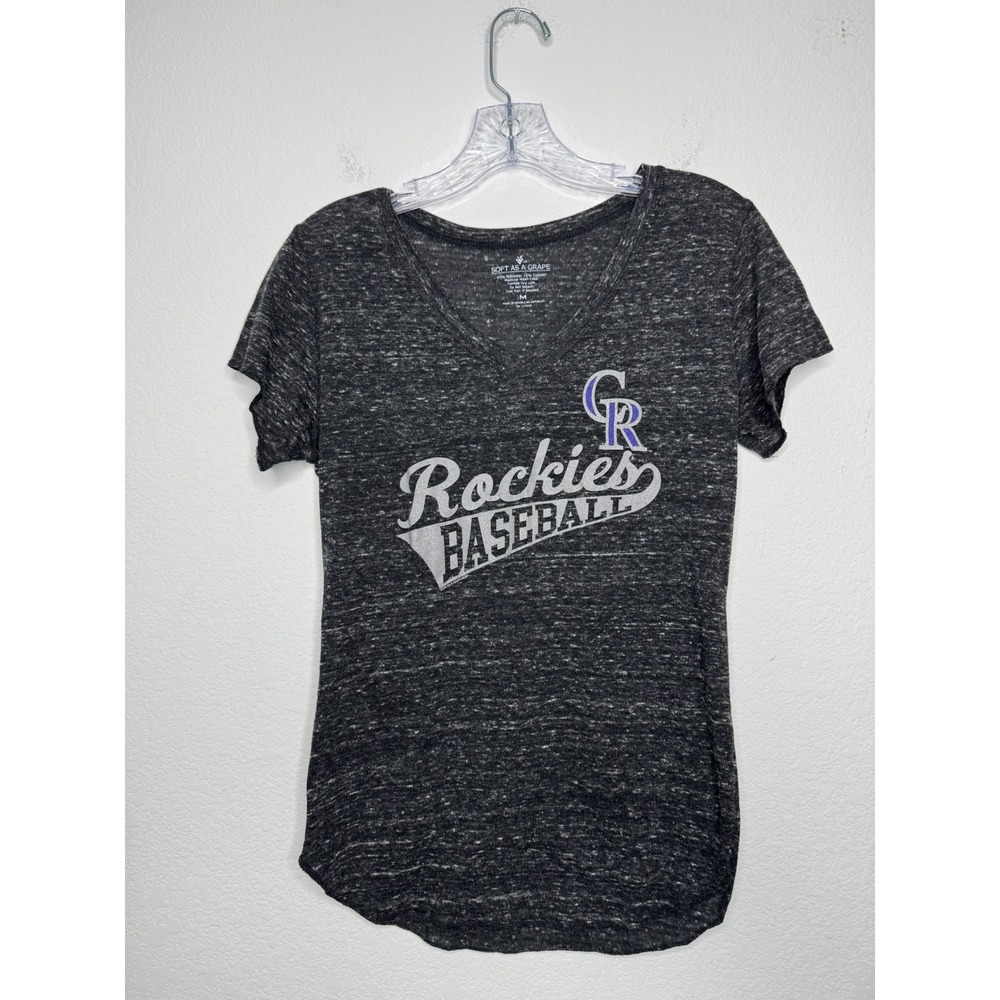 Soft‎ As A Grape Colorado Rockies Baseball T-Shirt Womens Medium Grey V-Neck MLB